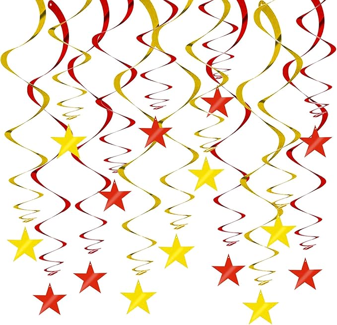 BEISHIDA Red Gold Star Hanging Swirl Decorations, Christmas Party Supplies for Birthday Graduation Wedding Christmas Decorations,Pack of 15