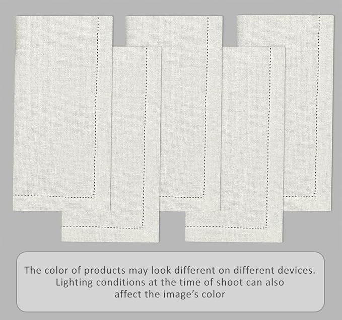 Ruvanti Premium Linen Napkins Set of 4-20x20 Inch, Classic Hemstitch, Mitered Corner Cloth Napkins ‎‎- Soft, Elegant Dinner Napkins Cloth Washable for Weddings, Parties, Everyday Use - Ivory