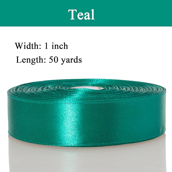 1 Inch Teal Solid Satin Ribbon, 50 Yards Craft Fabric Ribbon for Gift Wrapping Floral Bouquets Wedding Party Decoration
