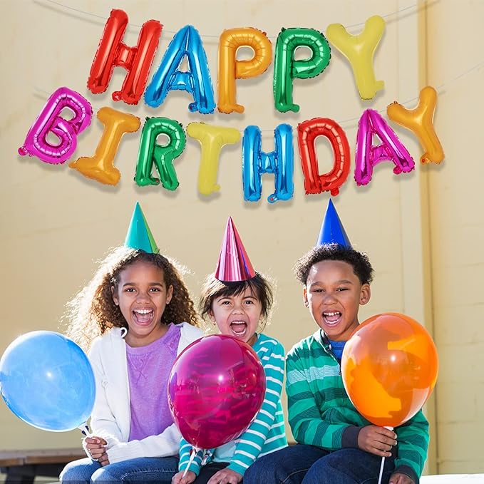 Accevo 7 Color Rainbow Happy Birthday Balloons Banner 16 Inch Mylar Foil Letters Balloons Happy Birthday Sign Banner for Kids, Child, Adults, Boys & Girls Birthday Party Decorations Balloon Supplies