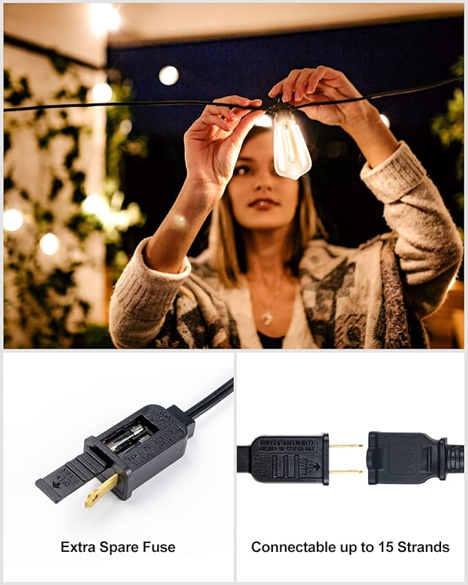 Lightdot 500FT Outdoor String Lights, LED Bistro String Lights with Shatterproof ST38 Bulbs, 2200K Dimmable, Waterproof Hanging Lights for Porch, Party, Garden, Backyard, Balcony