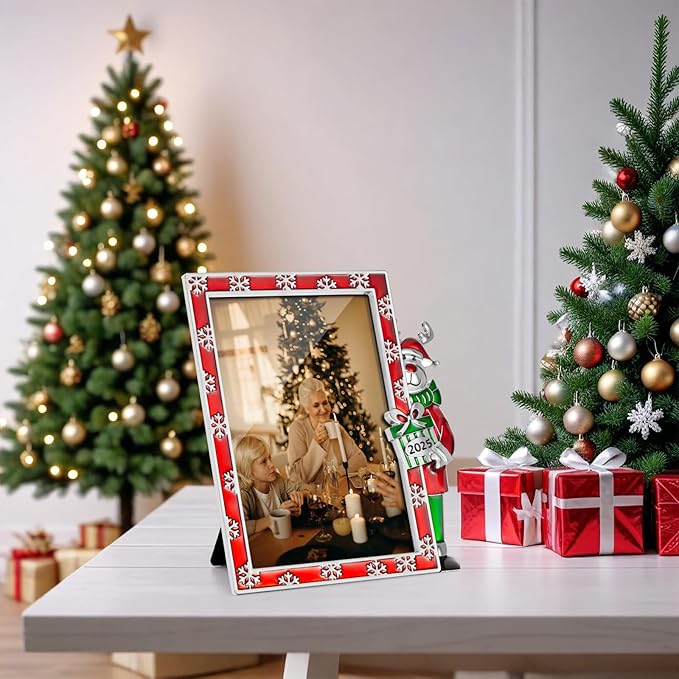 4x6 Christmas Photo Frame - 2025 Metal Reindeer Photo Frame High Definition Glass Display Pictures,Home Decor,Holiday Gifts,Christmas Decorations