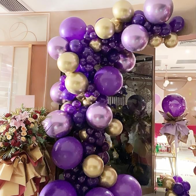 Purple and Gold Balloons Arch Kit, 155Pcs Lavender Dark Purple Pastel Purple Lilac and Gold Balloon Garland for Baby Girl Princess Party Birthday Graduation