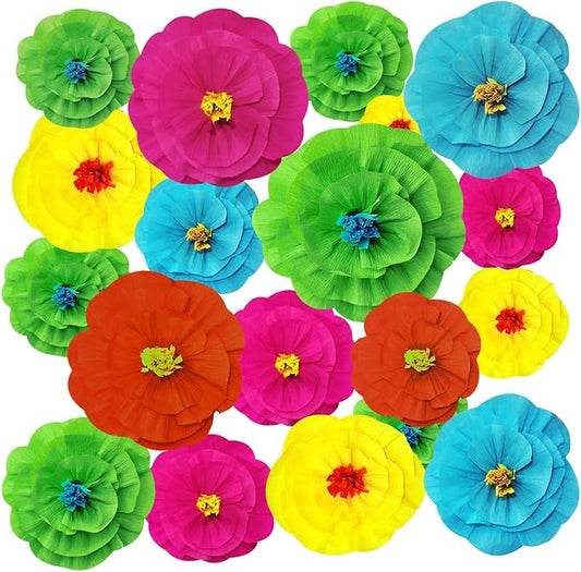 YUNSTOS 20Pcs Mexican Paper Flowers Colorful Fiesta Tissue Pom Poms Mexican Carnival Paper Flowers for Floral Party Backdrop Wedding Birthday Party Craft Home Wall Decorations