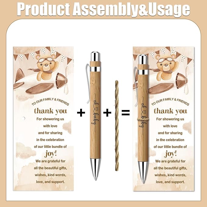 Toerifer Baby Shower Favors for 30 Guests, Baby Shower Set Gift Included 30 Pcs Bamboo Pens 30 Pcs Greeting Cards, Gender Reveal Souvenirs Prizes, Brown Bear We Can Bearly Wait Decor