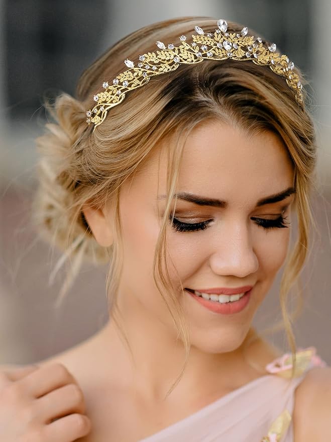 SWEETV Gold Tiara Crown for Women,Princess Tiaras for Girls,Crystal Retro Hair Accessories for Wedding Birthday Prom Pageant Quinceanera