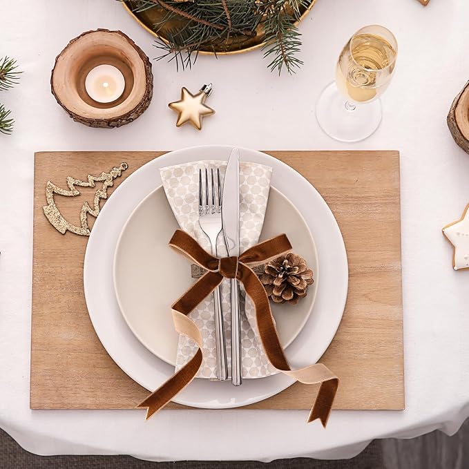 Yilloog 3/8'' 5/8'' 1'' 90 Yards Christmas Velvet Ribbon Vintage Satin Fabric Velvet Ribbon Roll for Christmas Tree Ornaments Decoration Gift Wrapping Bow DIY Crafts (Brown)