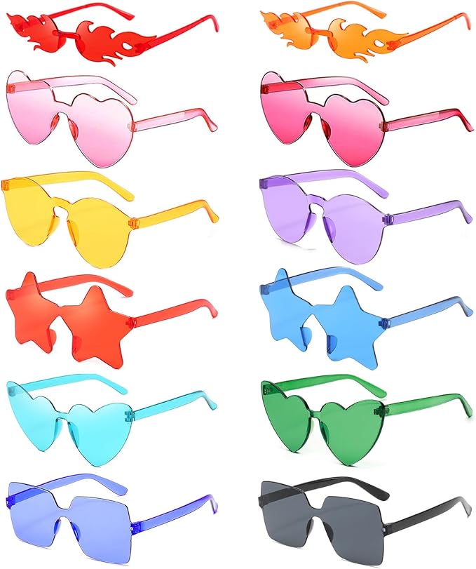 Pibupibu 12/24 Pack Fun Mixed Rimless Party Glasses Bulk, Colorful Funny Sunglasses Set for Bachelor Party Favors