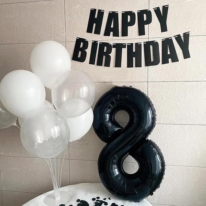 40 inch Black 8 Number Balloon Giant Foil Helium Balloons Black Large Digital Balloon 8 Number 8 Balloons for 8th Birthday Party Decorations Anniversary Events Decoration Supplies