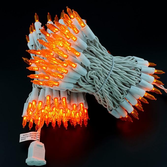 YULETIME 200 Orange LED Christmas Lights with White Wire, Pack of 2 Strands 33 Feet 100 Lights UL Certified Holiday String Light Set