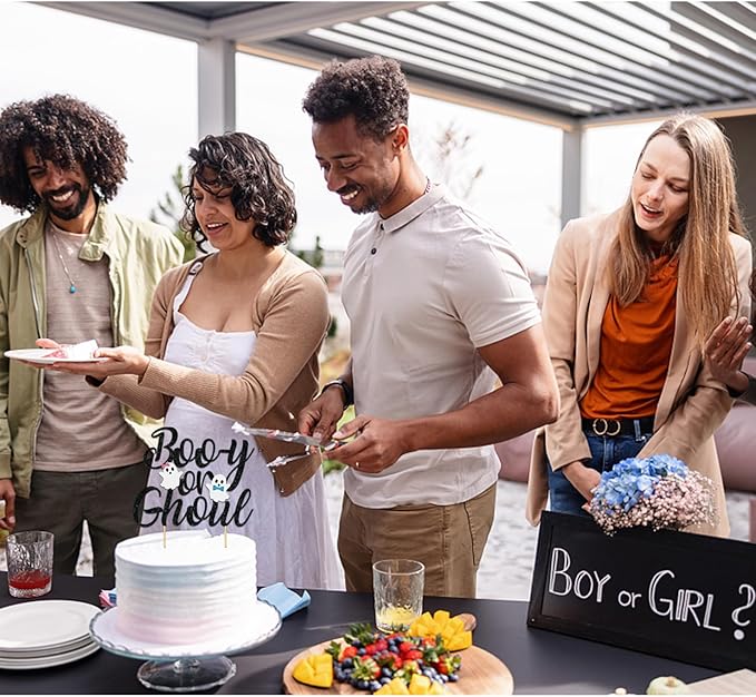 Halloween Boy or Girl Cake Topper for Baby Shower Gender Reveal Party Decorations (Black)