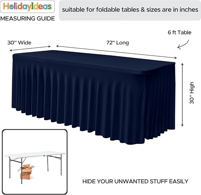 HolidayIdeas 6 Pack 6ft Spandex Table Covers for Event, Fitted Stretch Table Skirts 30x72 Inch, Wrinkle-Free Floor Length Tablecloths for Weddings Parties Banquets Events, Navy