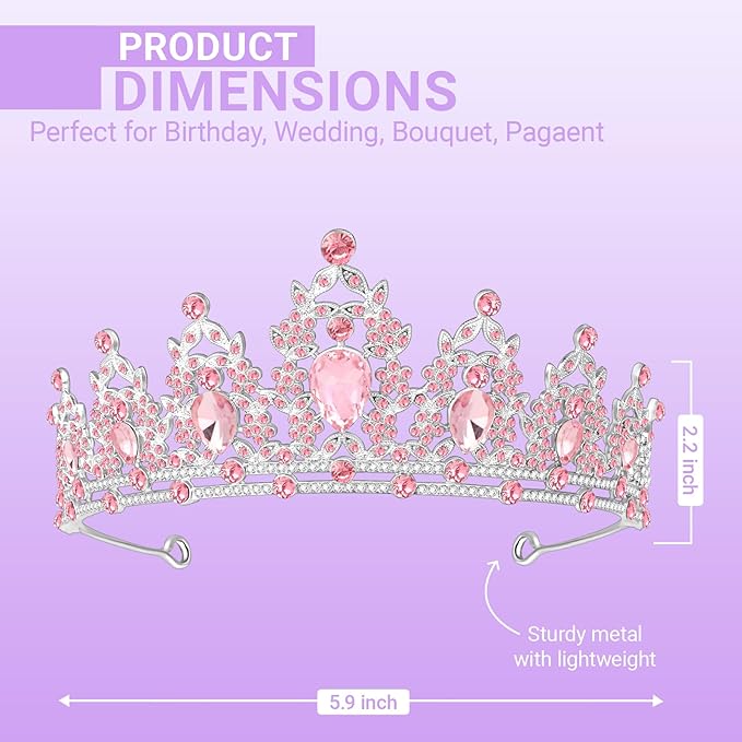 Tiara Crown for Women, Queen Tiara for Birthday Prom Bridal Party Custome Pink