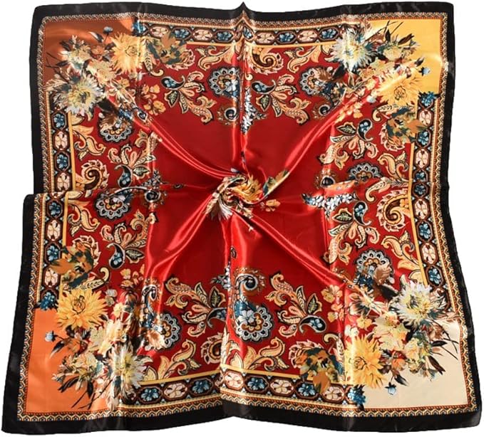 4Pcs Silk Head Scarves for Women Satin Hair Scarf 35”Large Square Bandana Silk Like Neck Scarf Shawl
