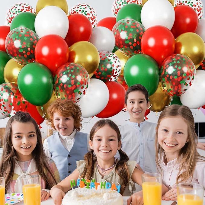 60PCS Gold Red and Green Balloons,Christmas Balloons Green Red and Gold Balloon Arch Kit,Suitable for Birthday Wedding Festival Christmas Party Decorations