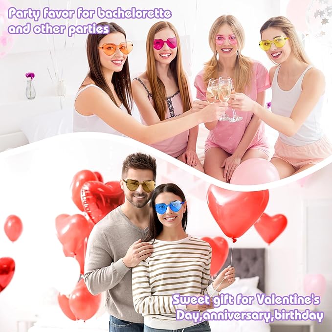12 Pack Heart Sunglasses for Women Transparent Heart Glasses for Bachelorette Birthday Party Favor Gifts