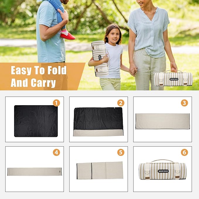 Picnic Blankets Waterproof Extra Large - Outdoor Blanket Sand Free Foldable with Carry Strap for Beach, Camping, Park Grass, Hiking, Travel, Concerts, Indoor (Sand Yellow)