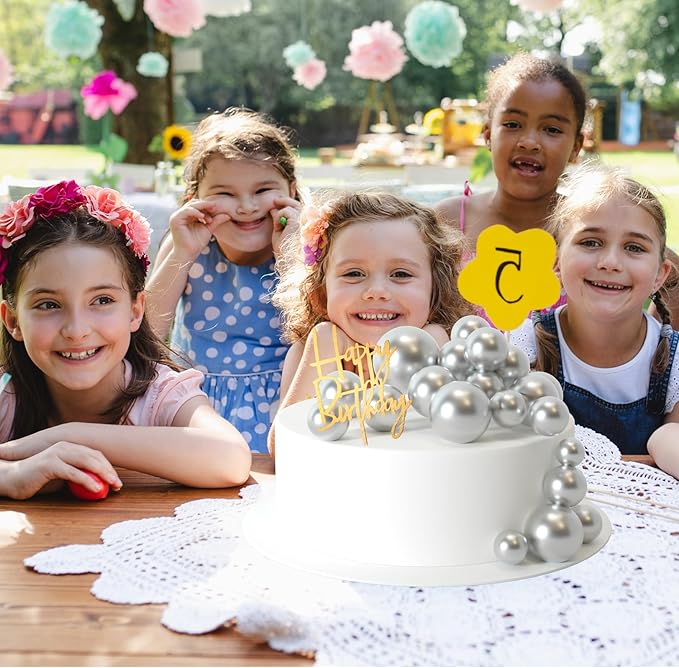 MIAHART Ball Cake Toppers Boho Grass Cake Topper Ball Cake Insert Decoration for Birthday Wedding Baby Shower Party Decorations Boho Themed Party Supplies (Silver)