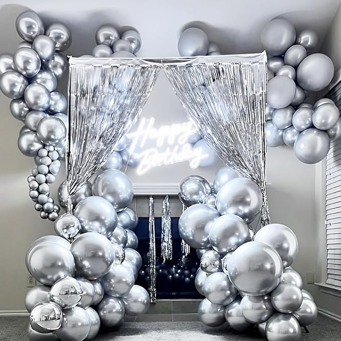 90pack Metallic Silver Balloons Different Size 18/12/10/5 Inch Chrome Silver Balloon Garland Arch Kit for Graduation, Wedding, Birthday, New Year, Baby Shower Decorations
