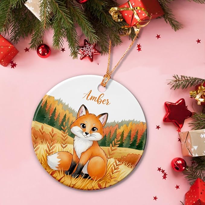 Customized Name Fox Lover Ornament, Fox Ceramic Ornament Xmas 2025, Merry Christmas Keepsake Gift for Son Daughter Kids Children, Personalized Cute Animal Ceramic Ornaments, Animal Themed Decoration