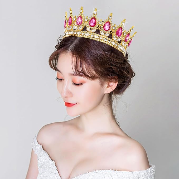 Queen Golden Rose Rhinestone Tiaras for Women - Costume Party Hair Accessories Princess Birthday Tiara Crystal Bridal Crown