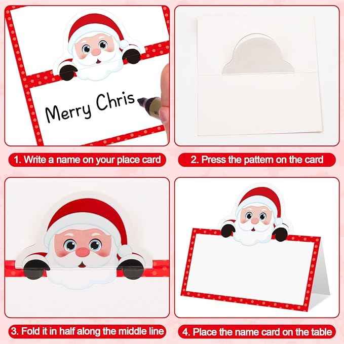 48 Pcs Christmas Place Cards Winter Table Seating Name Cards Tent Cards Santa Claus Buffet Cards Food Tag Label for Christmas Party Dinner Baby Shower Weddings Décor