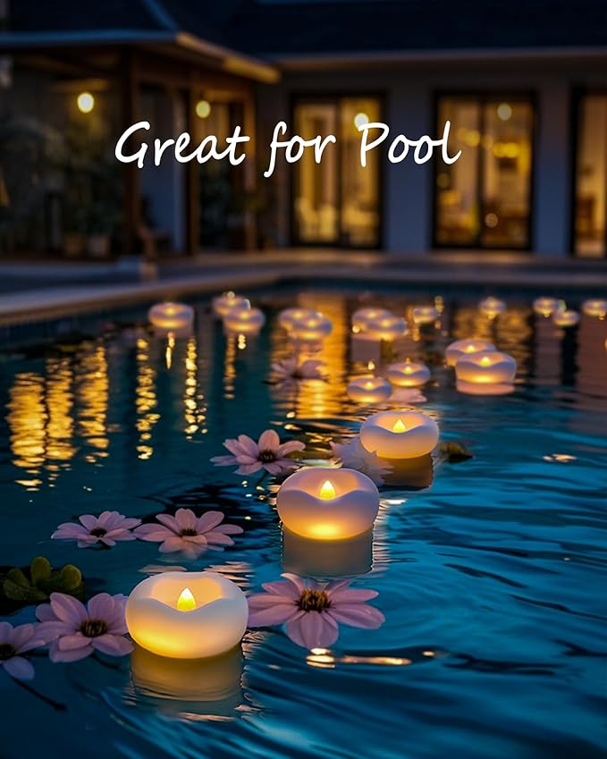 12 Pack 2.3” Flameless LED Floating Candles, Water-Activated Battery Operated Floating Candle with180+ Hours Runtime for Cylindrical Vase, Pool, Fountain - Ideal for Wedding, Party Decoration