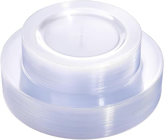 FLOWERCAT 60PCS Clear Plastic Plates - Disposable Clear Plates Heavy Duty for Christmas Party/Wedding/New Year - Include 30PCS 10.25inch Dinner Plates and 30PCS 7.5inch Dessert/Salad Plates