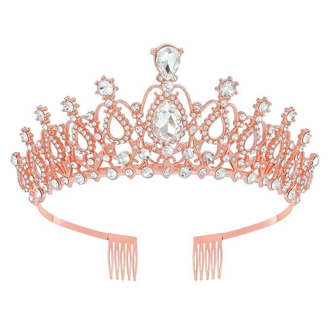 Schmoopy Tiara Crown for Women, Crystal Tiara for Bridal Prom Queen Birthday Birthday Party (B-Rose)