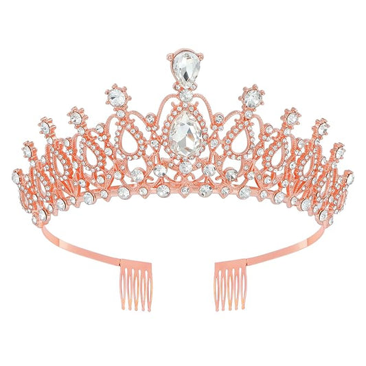 Schmoopy Tiara Crown for Women, Crystal Tiara for Bridal Prom Queen Birthday Birthday Party (B-Rose)