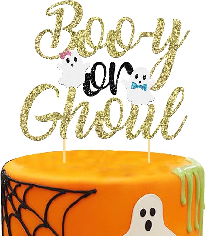 Halloween Boy or Girl Cake Topper - Gender Reveal for Baby Shower - Black-Gold