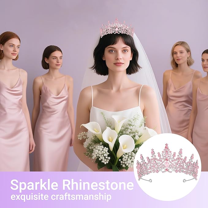 Tiara Crown for Women, Queen Tiara for Birthday Prom Bridal Party Custome Pink