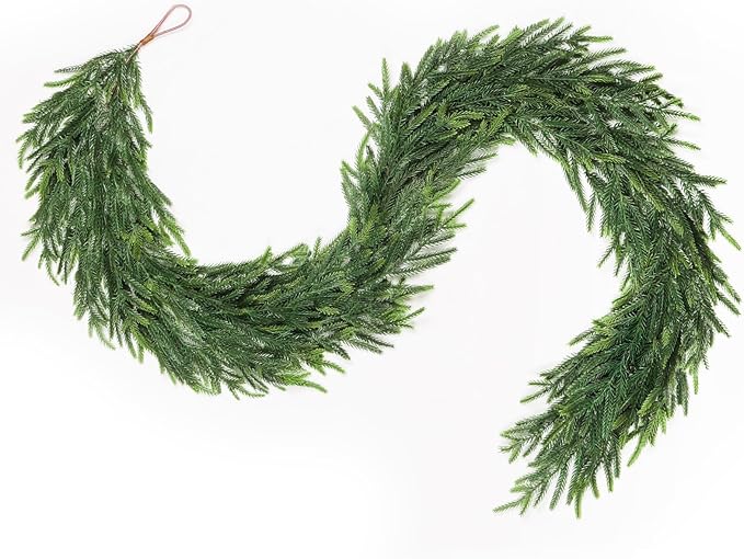 Christmas Norfolk Pine Garland, 6FT Realistic Faux Green Garlands, Winter Artificial Greenery Garland for Mantle, Table, Wall, Holiday, Indoor & Outdoor Xmas Decorations (1 Pcs)