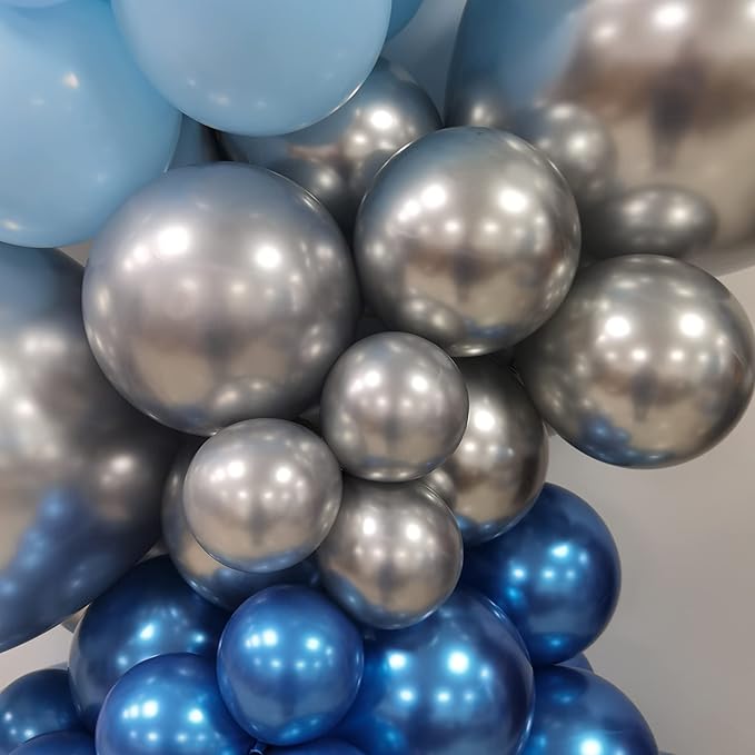 Silver Blue Balloon Garland 127 Pcs 18In 12In 10In 5In Confetti Latex Balloons Arch Kit for Baby Shower Bridal Shower Birthday Party Decors (Silver Blue)