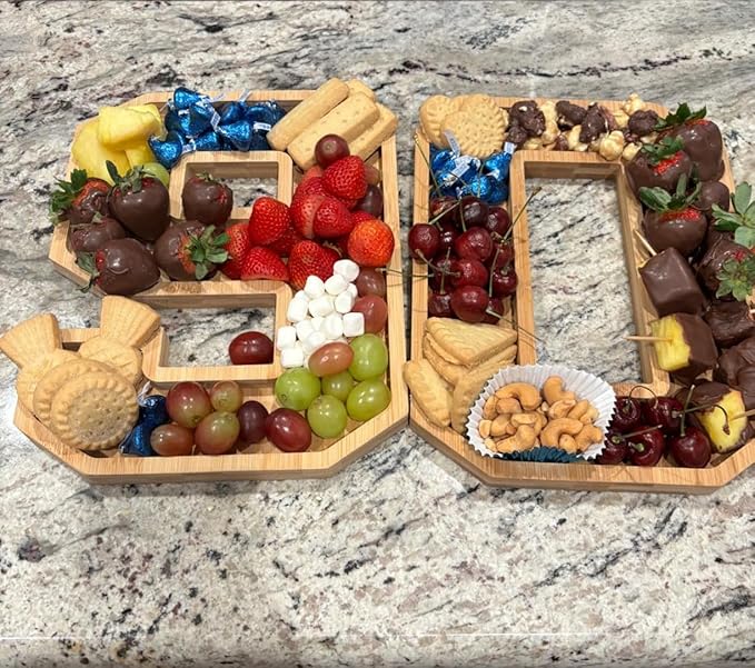 15.8'' Bamboo Wooden Number Charcuterie Board Box, Fillable Number 5 Serving Tray, Wood Charcuterie Boards for Fruit Cheese Platter Vegetable Food Dish Plates, Anniversary Birthday Party Decoration