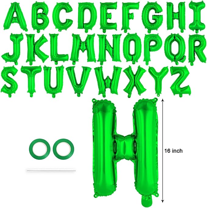 26 Pcs Green Letter Balloons,16 Inch Foil Alphabet Letter Balloons,Letter A-Z Balloon Banner Custom Phrase Balloon for Birthday Party Wedding Anniversary Decoration (Green 26pcs)