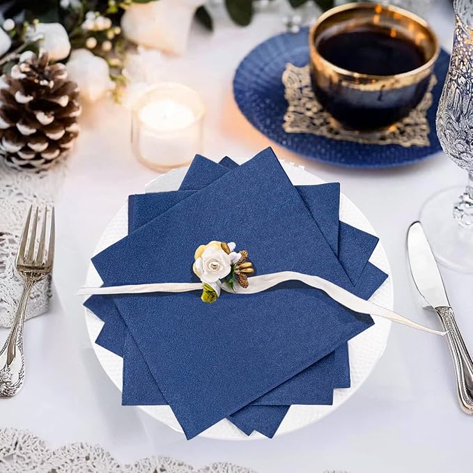 FLOWERCAT 100-Count 2-Ply Blue Cocktail Napkins - Navy Blue Napkins Disposable Premium Quality - 5" x 5" Blue Paper Napkins for July 4th Party,Bar,Weddings,Birthday,Hanukkah,Father's Day