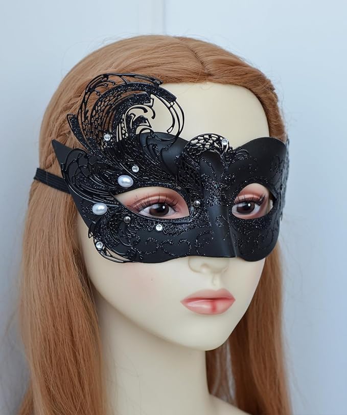 2025 New Black Masquerade Mask for Women-Peacock Metal Lady Masquerade Venetian Mask- Mascarade Mask for Women Butterfly -Perfect for Mardi Gras, Halloween Parties, Costume Party, Carnivals, Wedding
