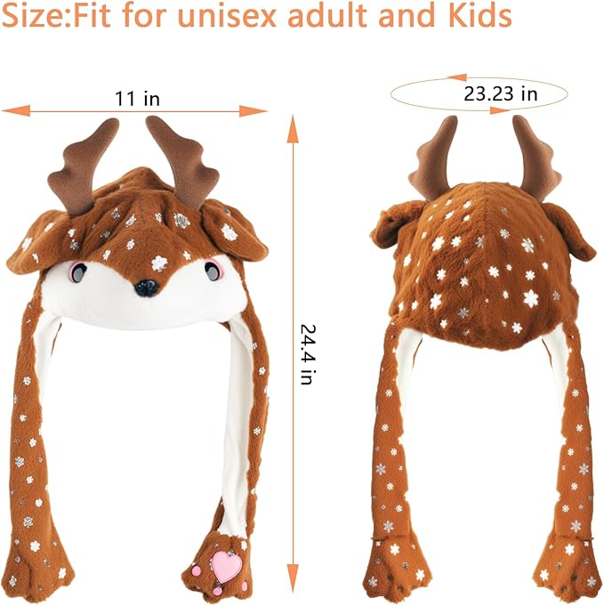 Plush Ear Moving Jumping Hat,Cute Fluffy Cap, Soft Warm HeadWear