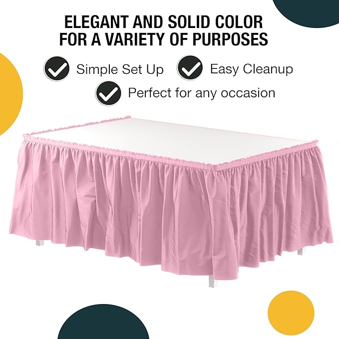 Exquisite Ruffle Table Skirt Pink 48 Pack 14 Ft Long Table Skirts for Rectangle Tables 6ft Plus or Round Tables Skirts with Adhesive Strip for Gender Reveal Decor & Happy Birthday Parties