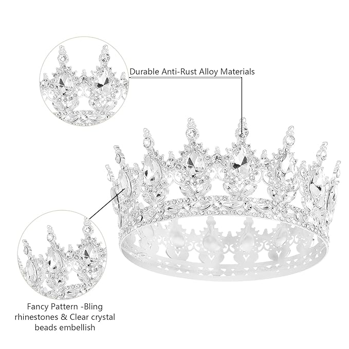 Queen Crown Rhinestone Wedding Crowns and Tiaras for Women Costume Party Hair Accessories Princess BirthdayCrown Crystal BridalCrown (Gold White Crowns)