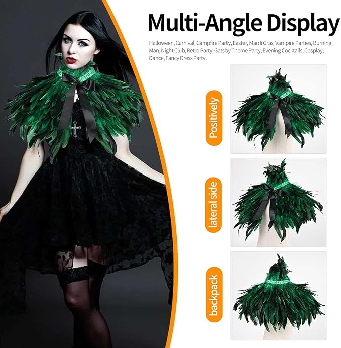 Gothic Natural Feather Shrug Feather Shawl Wrap Cape Victorian Collar for Halloween Cosplay Party Costume Accessories