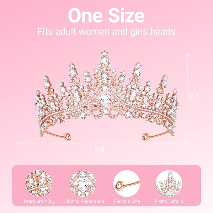 Tiara Crown Headband for Women, Headband Hair Accessories for Birthday Wedding Party Costume Rose
