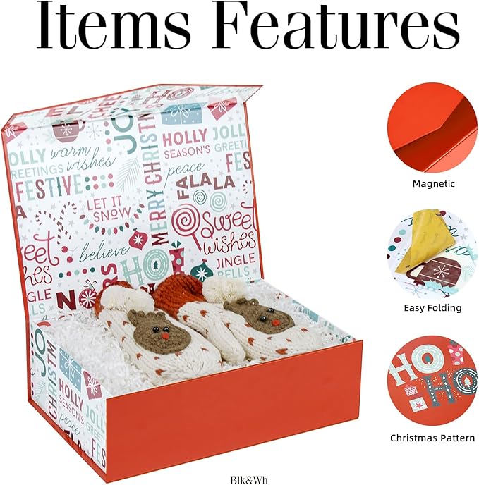 BLK&WH Christmas Gift Box 13.5x9x4.1 Inches, Red Large Collapsible Gift Box with Magnetic Lid (Red)