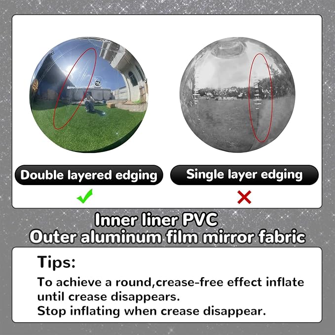 19.6in Inflatable Mirror Ball,Shiny Inflatable Ball Silver/Gold/Iridescent,PVC Hanging Large Disco Balls Decor for Party, Concerts, Stage, Wedding Decoration (1 Piece,Without Air Pump)