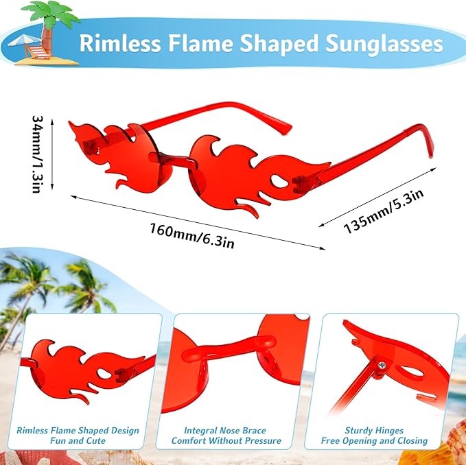 Pibupibu 24 Pack Star/Heart/Butterfly/Flame Sunglasses Bulk, Rimless Fun Colorful Sunglasses for Women Party Favors
