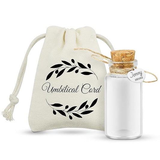 Umbilical Cord Keepsake Glass Bottle with Cork, Jar for Umbilical Cord/fetal Hair Storage and Memorial, Gift for Newborn Christening Baby Shower, Comes with Gift Bag (Customized)