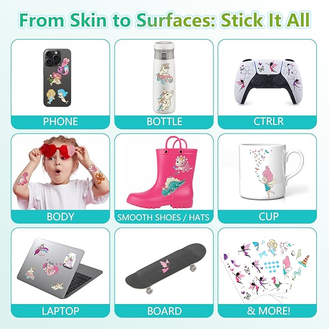150+ Glow Kids Temporary Tattoos for Girls – Individually Wrapped, Waterproof, Glow in the Dark – Mermaid, Unicorn, Princess, Fairy, Ocean & Butterfly Themes