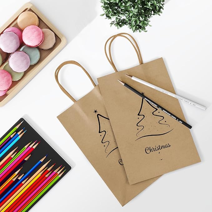 REMTAP Gift Paper Bags 5.9×3.2×8.2 50Pcs Kraft Bags with Handles Bulk Gift Bags for Wedding Party Craft Retail Packaging, Shopping, Party Favor, Retail Bag (Brown-S-50pcs, 5.9×3.2×8.2)