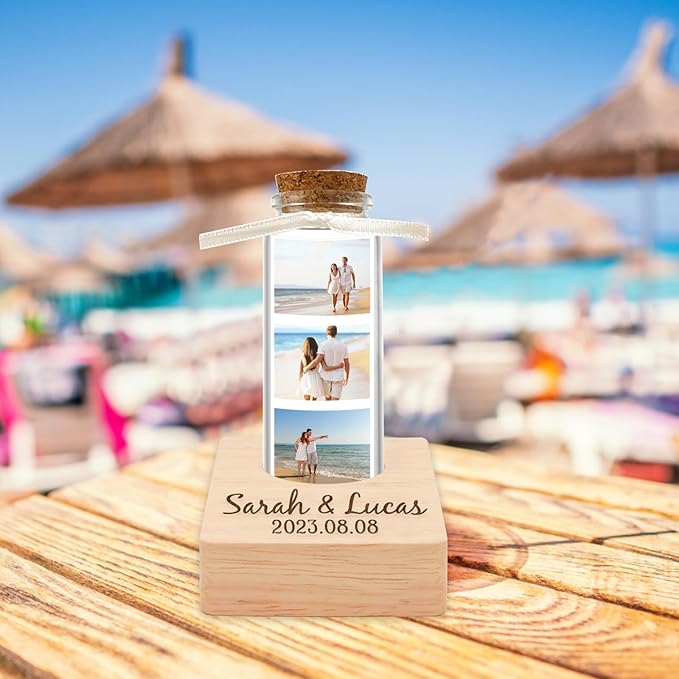 Personalized Honeymoon Sand Jar，Custom Anniversary Photo Presents, Vacation Keepsake Jar，Wedding Presents，Honeymoon Present, Bride to be Gift，Valentine’s Day Gifts for Boyfriend Girlfriend (Style 2)